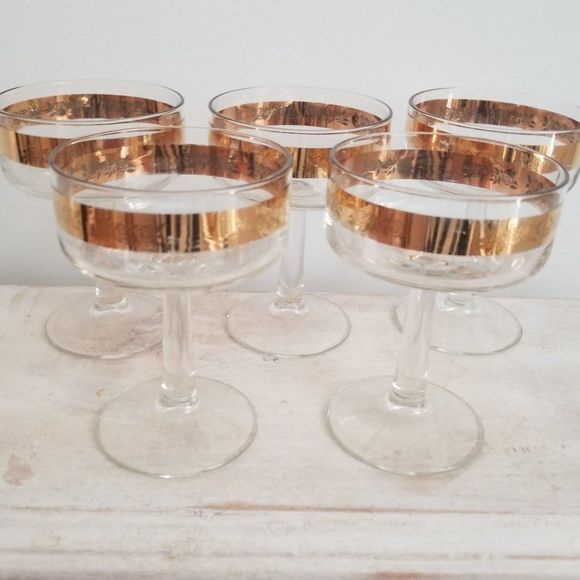 GOLD TRIMMED VINTAGE DESSERT GLASSES - Picture 1 of 4